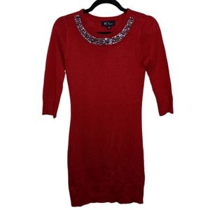 BCX Red Sweater Dress with Sequin Collar, Size S ❤️✨